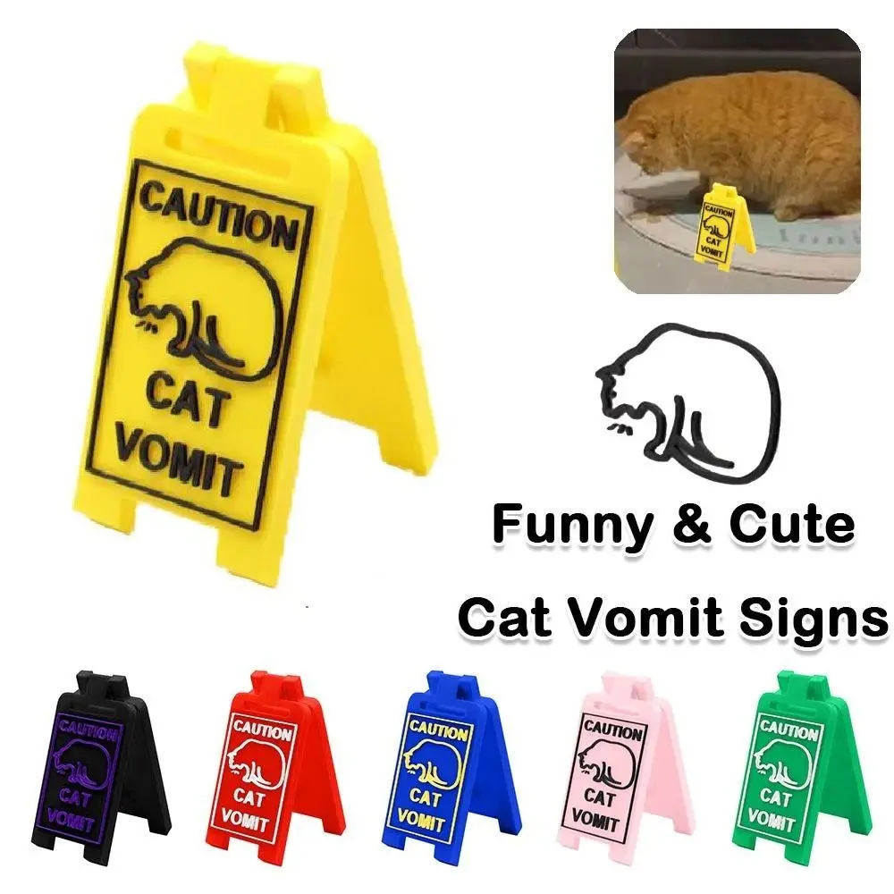 New Mini Cat Vomit Sign ABS Bright Funny Cat Vomit Warning Sign Cat Decorative Ornaments Home Decor