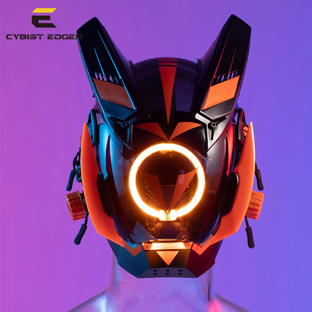 

CyberPunk Mask M-Clasp Night City LED Festival Orange Twins Cosplay Stage Property SCI-FI Halloween Party Gifts For Adults