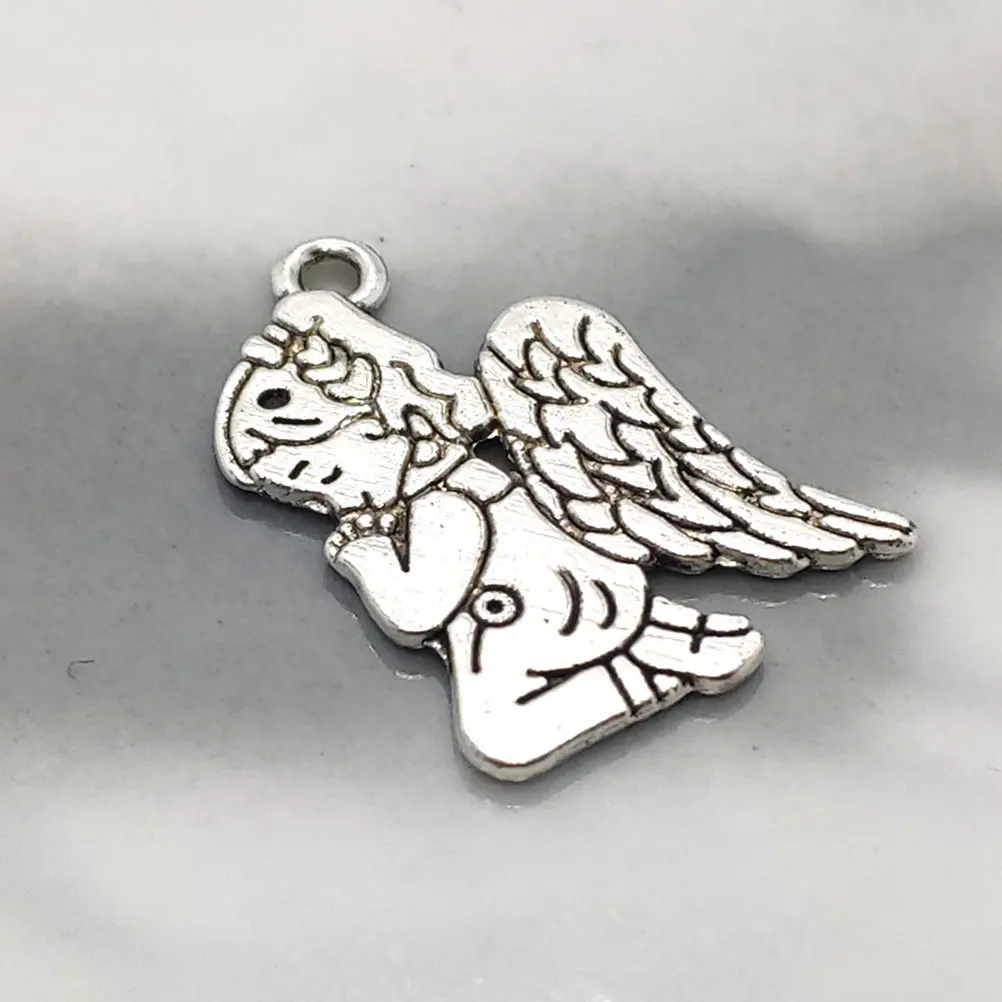 

50pcs Angel Pendant Diy Jewelry Accessories Prayer Charm Metal Alloy Necklace Bracelet Earrings Silver Color Craft
