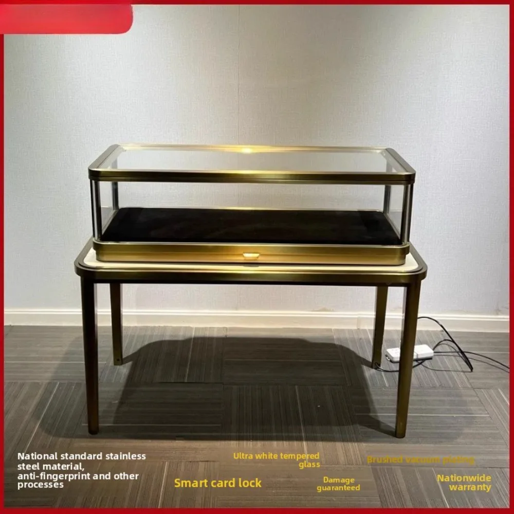 Jewelry Display Cabinet Cartier Gold Luxury Showcase Stainless Steel Jade Jade Glass Counter