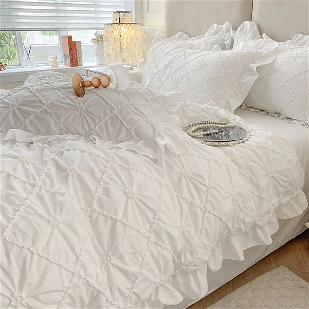 Imagem -06 - Tridimensional Pinch Plissado Artesanato Double Duvet Cover Grupo Conjunto de Cama Sólida Torção Flores King Size Quilt Cover 200x230