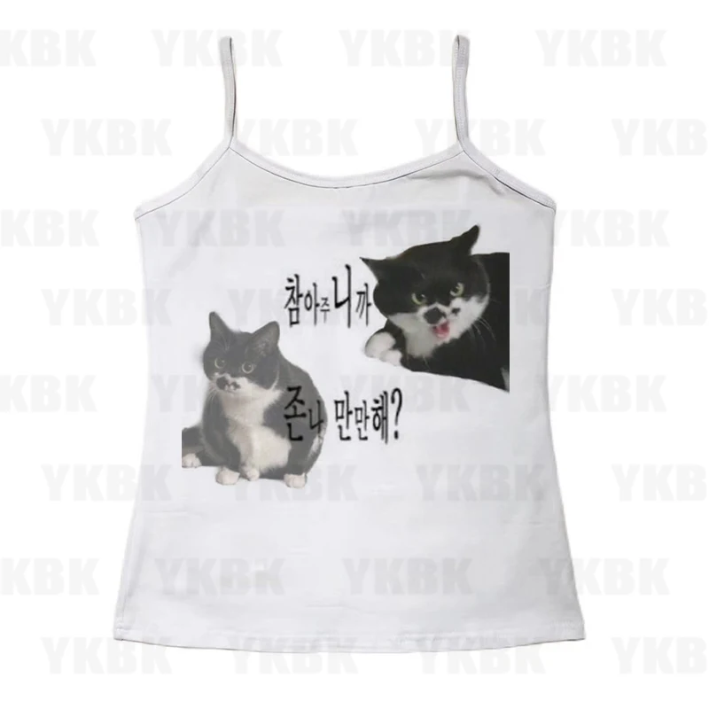 Ästhetische Gothic Punk Baby T Vintage Straße Frauen Casual Druck Katze Kitty T-shirt Y2k Kleidung Nette Schlanke Crop Tops hemd Schlank