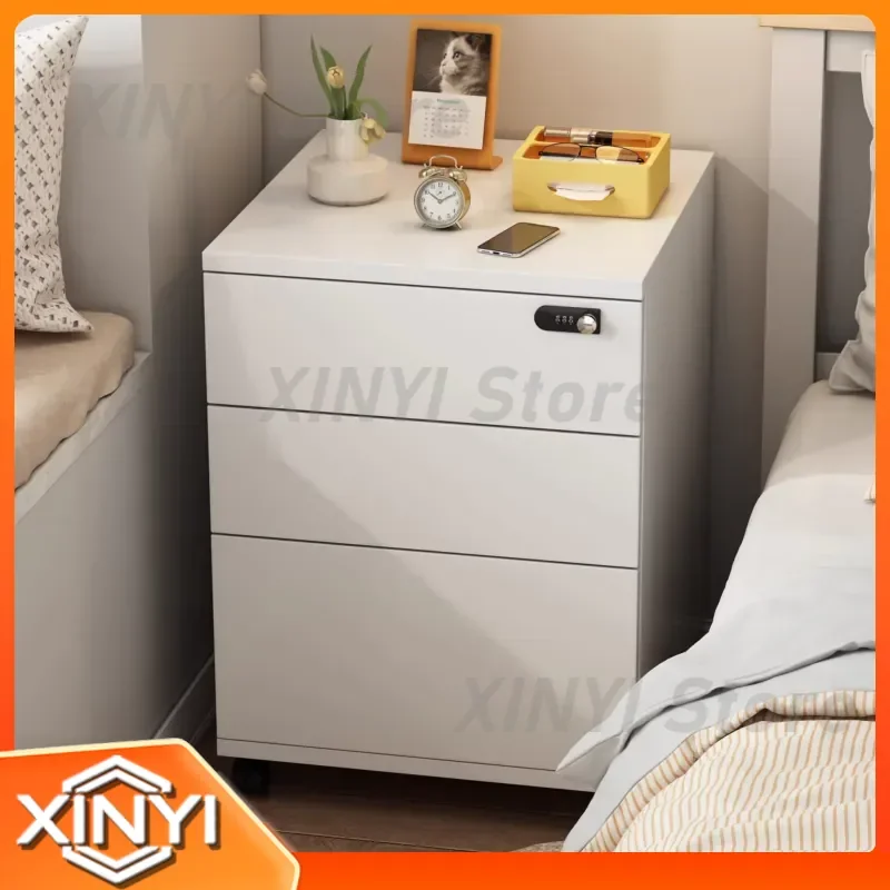 Bedside Table with Lock for Bedroom Storage Cabinet Small Simple Mobile Rack with Wheels for Home Office Organization