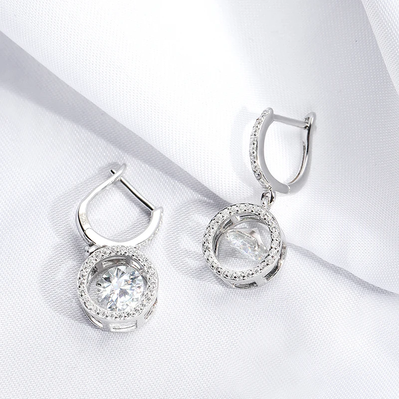 Smyoue White Gold Plated 0.5/1CT Moissanite Drop Earring for Women Sparkling Beating Heart Earring S925 Sterling Silver Jewelry