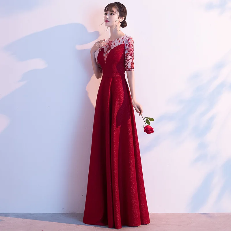 Chorus Costume Female 2024 Fall New Long Dress Temperament Host Red Evening Women's Clothing