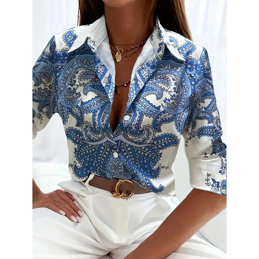 

Shirt Fashion Full-Body Digital Print Long Sleeve Shirt For Women Vintage Lapel Button Down Shirt For Women Plus Size Clothing