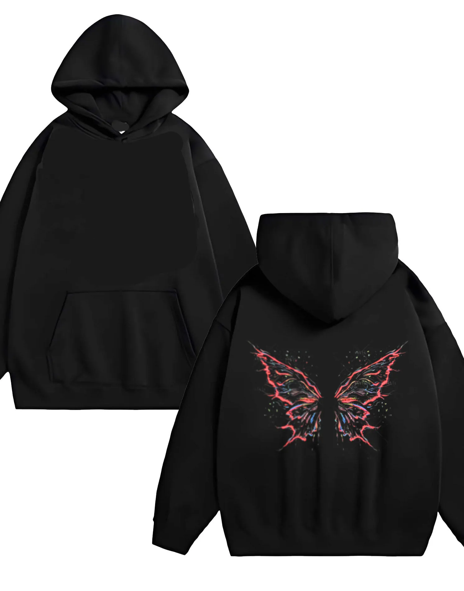 

Autumn new butterfly print unique design American sweet 330g high-quality heavy-duty hoodie loose couple style loose