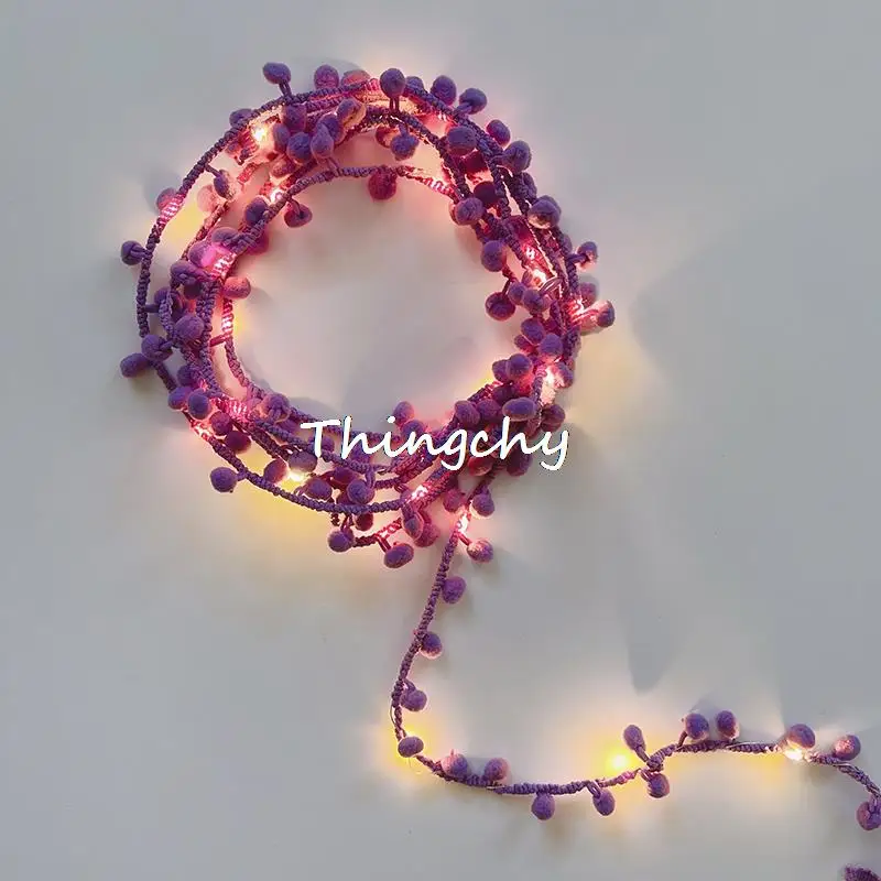 Colourful pom pom led garland fairy light Micro copper wire Battery string lights for Table Wedding party Home Decoration