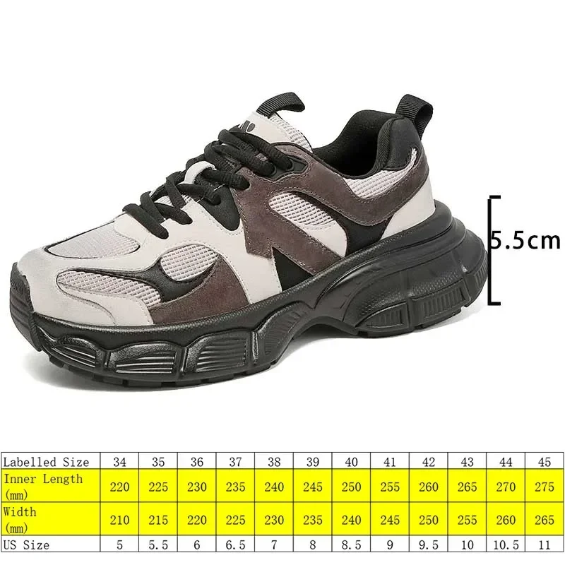 Krasovki 5.5cm  Air Mesh Ankle Chunky Sneaker Autumn Women Comfy Spring Summer Booties Boots Shoes Genuine Leather Mixed Color image 2