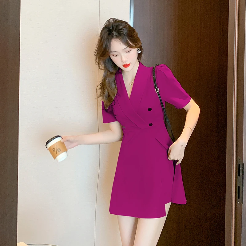 Real Photo Summer New Short Blazer Dress Outfits Bodycon Double Breasted Split Dress And Shorts Two-Piece Set Suits Female 2024