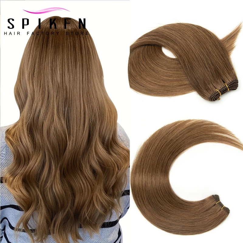 

Brown Sew In Hair Extensions 12"-24" Natural Straight Human Hair Weft 6# Hair Weave Bundles Real Human Natural Hair Black Blonde