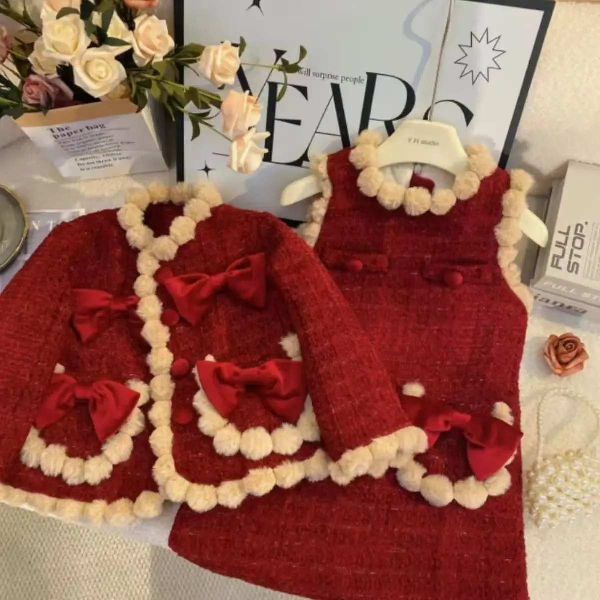 Girls' Fragrant Wind Set Winter 2026 New Fashionable Little Girl Red New Year's Two Piece Set Ankela Red