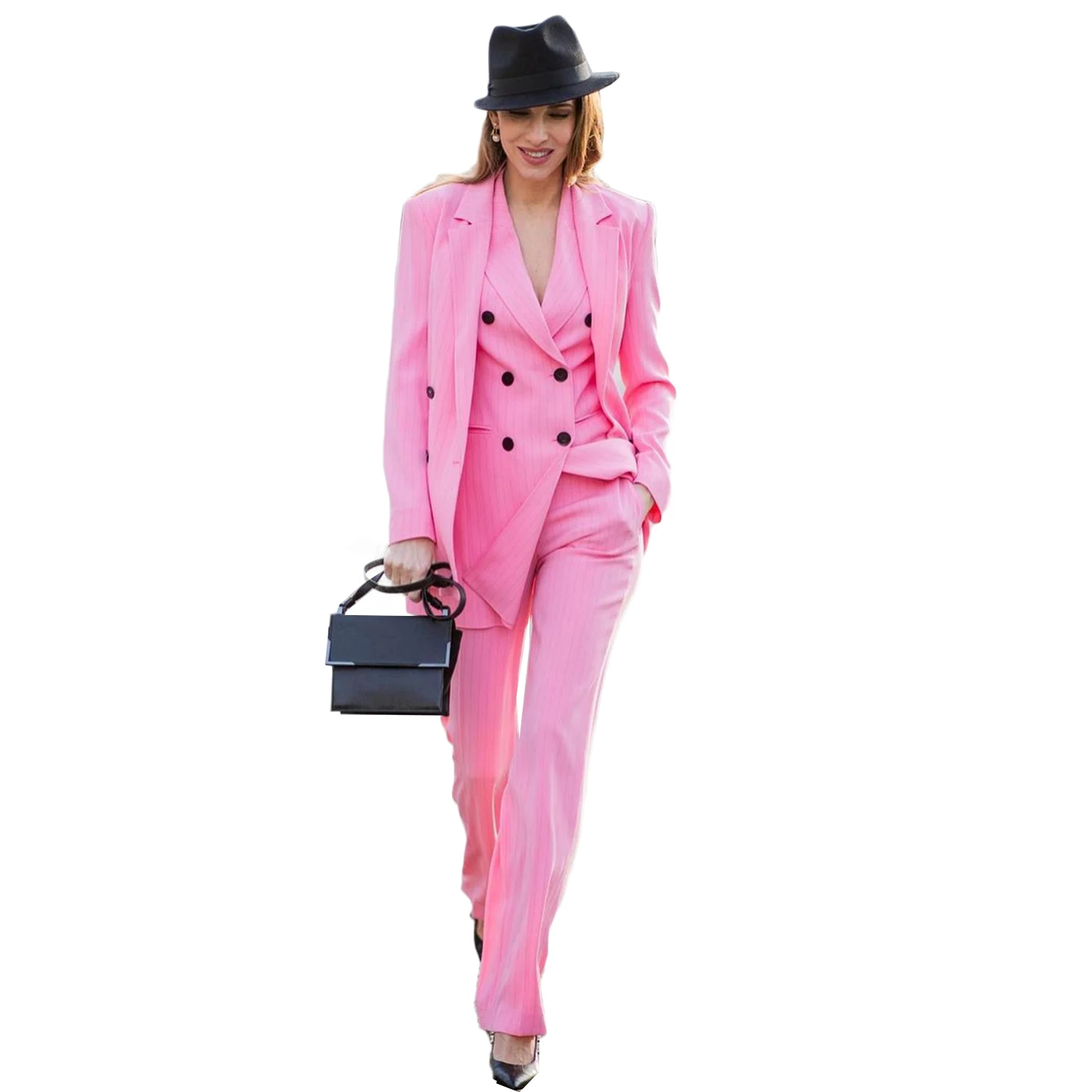 Hot Pink Strips Mother of the Bride Suits Young Lady Formal Loose Evening Party Blazer Wear 3 Pieces