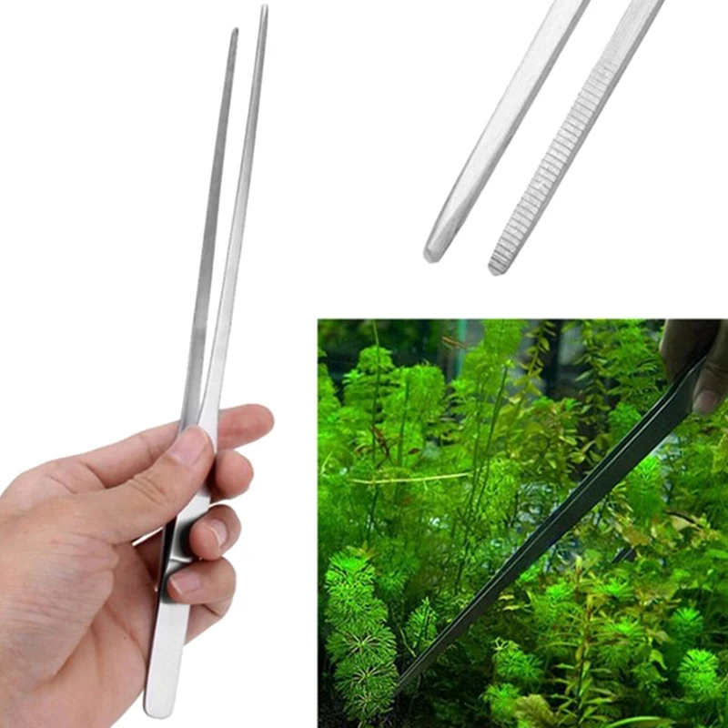 27cm Stainless Steel Aquarium Tweezers Pliers Fish Tank Plant Aquascape Tools Straight Curved Forceps Clip Aquatic Feeding Tongs