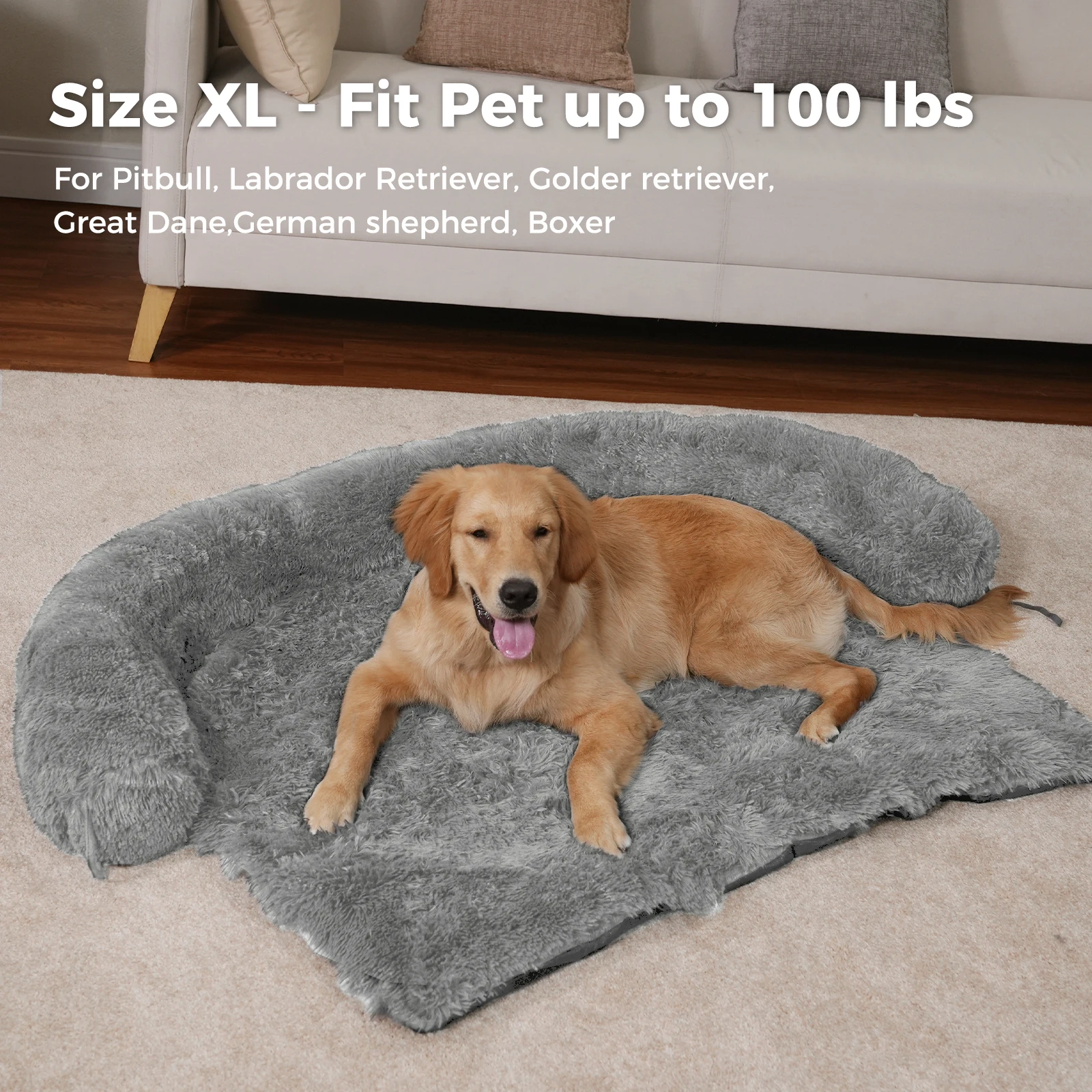 Dog Bed Large Sized Dog Fluffy Dog Bed Couch Cover Calming Large Dog Bed Washable Dog Mat for Furniture Protector