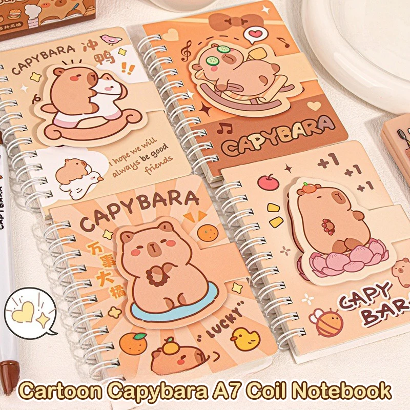 Mini Portable Pocket Notebook Cartoon Capybara Small Notepad Cute A7 Coil Notebook School Supplies Student Stationery Gifts