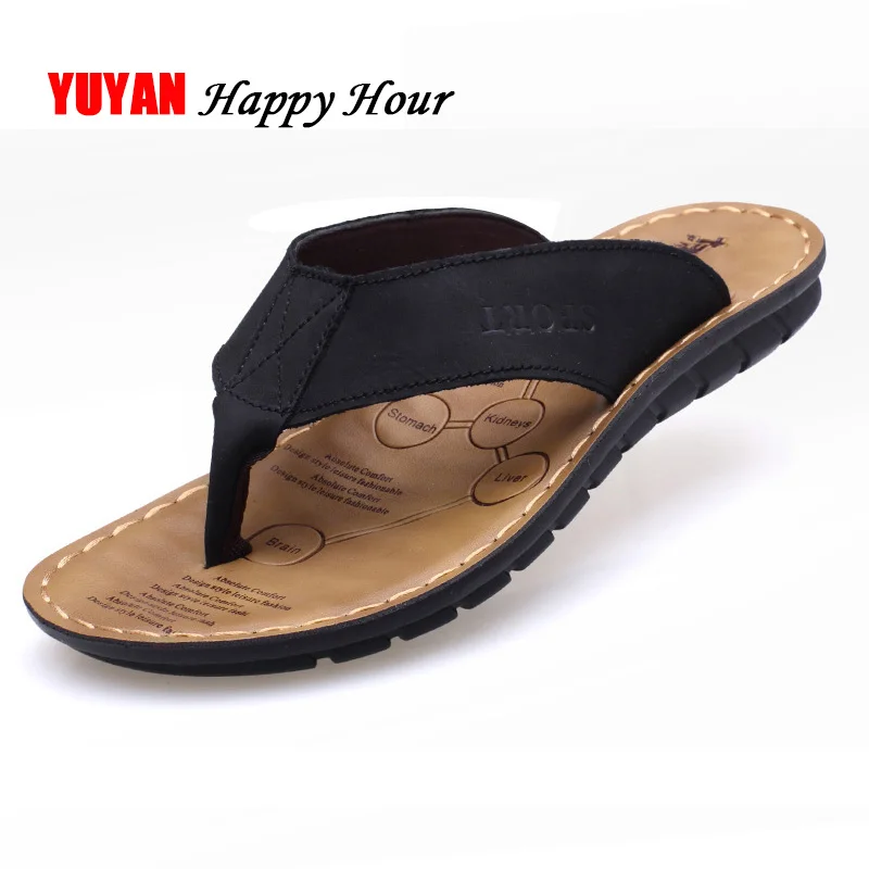 New Summer Shoes Men Slippers Genuine Leather Beach Slippers Mens Flip Flop Sandals Summer Man Shoes Male Flip Flops KA673