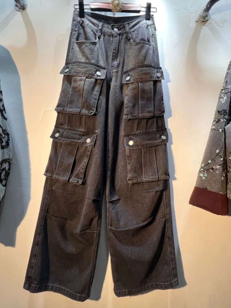 

Retro Large Size Denim Workwear Pants Men Women Casual High Waist Wide Leg Jeans Street Style Comfortable Breathable Summer