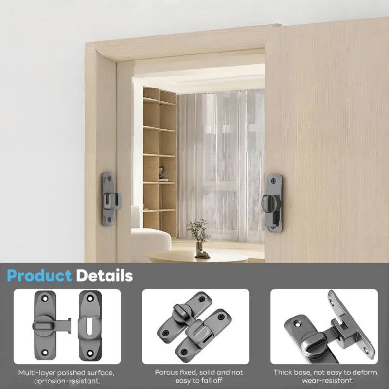 أقفال أبواب الحظيرة شديدة التحمل، مزلاج الباب المنزلق، مشبك مضاد للسرقة، مسمار الباب، أجهزة بوابة الوجه 90/180 درجة، مزالج أمان الطفل #3