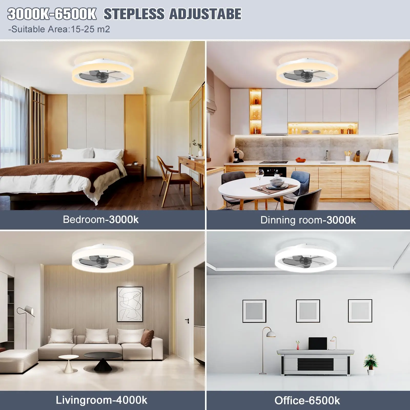 Lámpara de Techo con Ventilador Jelena, Diseño Moderno de Anillo, Ventilador de Techo LED Silencioso y Regulable con Control Remoto, Motor Reversible para Decoración de Dormitorio, Estudio o Comedor
