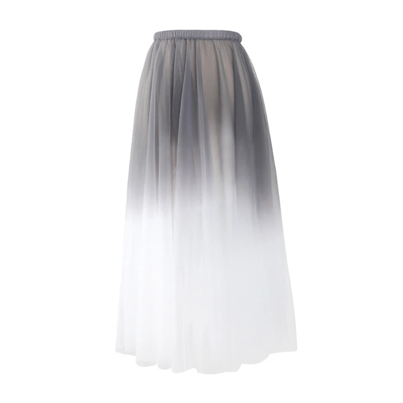 Women Ballet Wrap Skirt Double Layers Sheer Tulle Dance Flowy Skirt Pull On Elastic Waist Gradients Dance Long Skirt