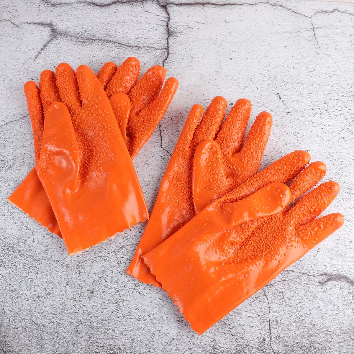 

2Pair Anti-Slip Waterproof Gloves Long Cuff Fish Catching Skidproof Rubber No Odor Warm Cotton for Indoor Outdoor Fishing Orange