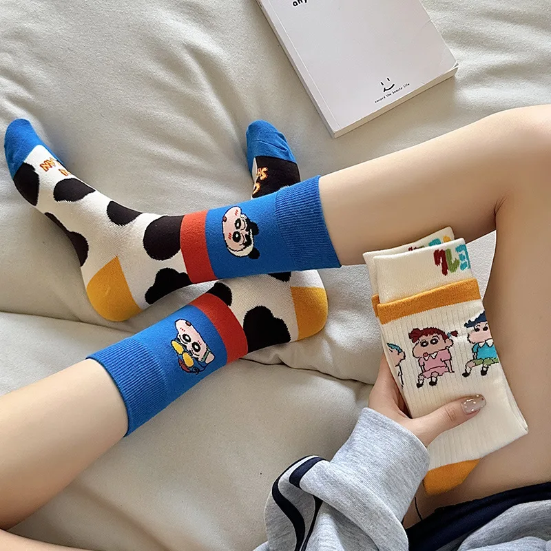 New Cartoon Crayon Shin-Chan Mid-Calf Socks Girl Japanese Cartoon Kitty Preppy Style Mid-Calf Socks Stockings Holiday Gift Toys