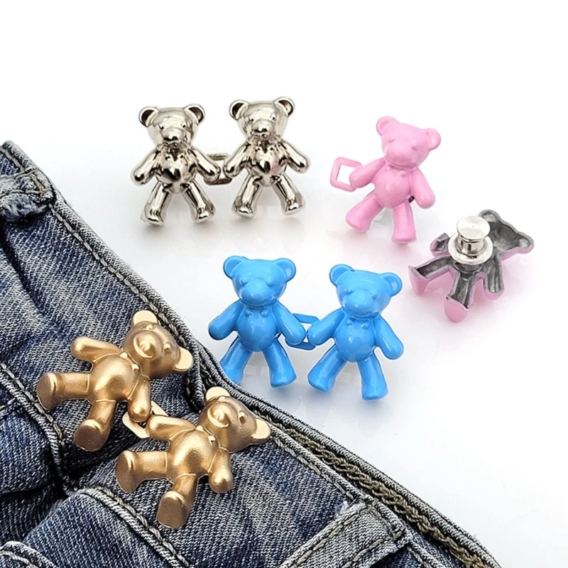 2Pcs Bear Shaped Adjustable Jean Button Waist Buckle Snap Pants Buckle Extender Replacement Jeans Button Attacher Pins