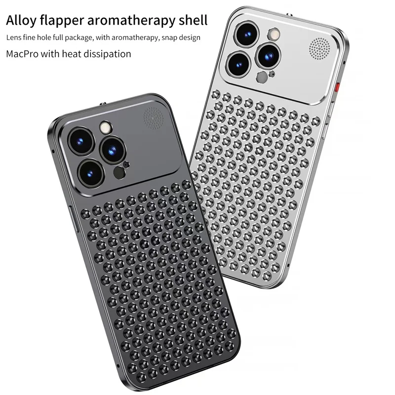 Metal Aluminum Alloy Cooling Phone Case Suitable For iPhone 15 14 13 12 11 Pro Max Lens Protection Aromatherapy Detachable Case