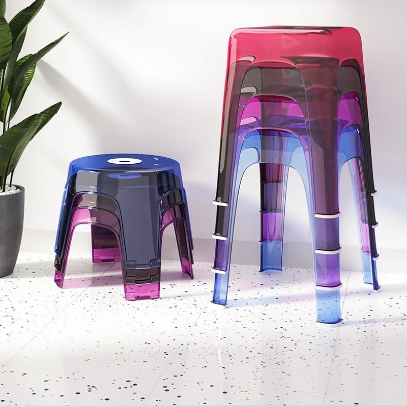 Nordic Plastic Acrylic Chair Transparent Colorful Small Stool Thickened Home Dining Chairs High Round Fashion Stool