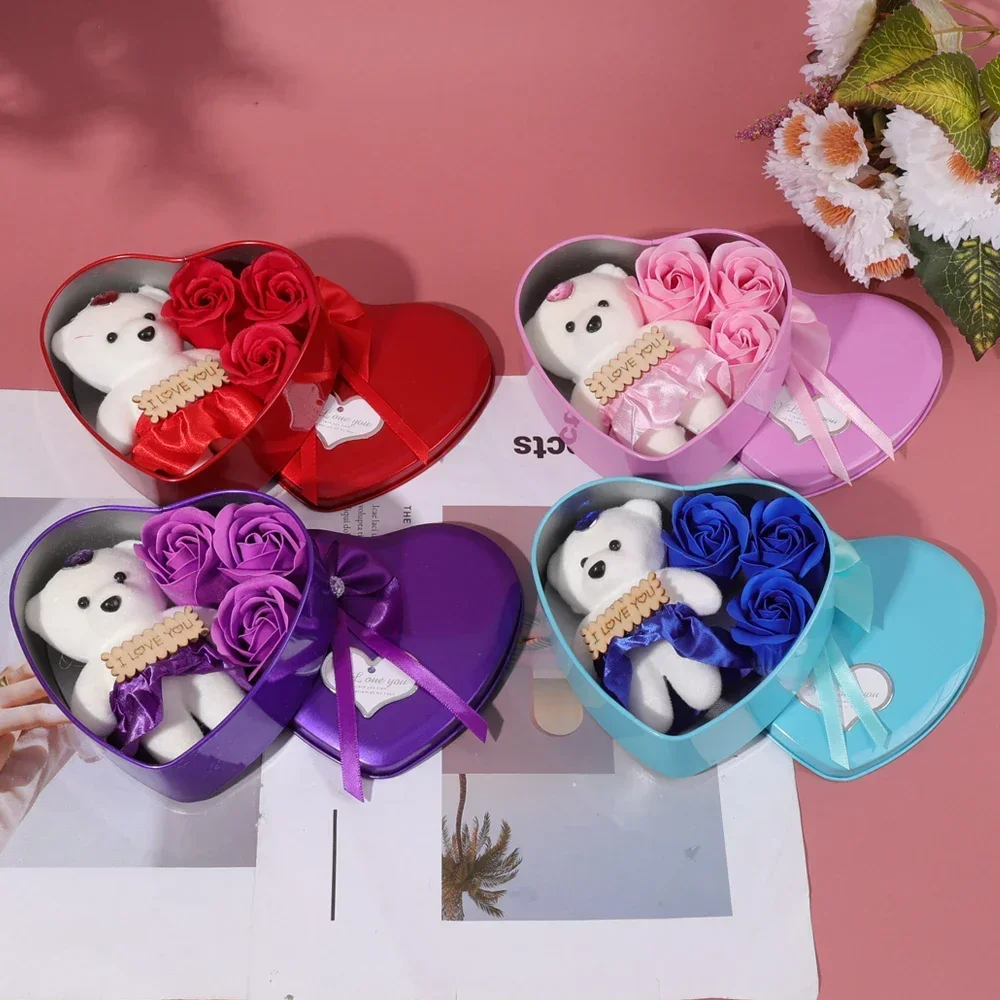 Bär Seife Rose Geschenkbox Valentinstag Blume Liebe Box Bären Blumenstrauß Hochzeit Geburtstag Home Party Dekoration – Detail 5