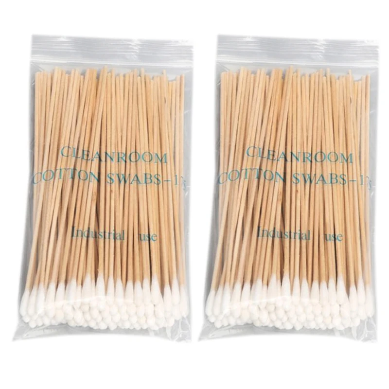 100/200Pcs 6 Inch Long Wooden Handle Cotton Swabs Cleaning Sticks Applicator