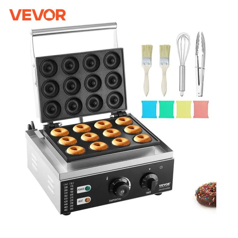 VEVOR-Gaufrier Électrique à 6/12 Trous, Machine à Donuts Commerciale avec Surface Antiarina, Double