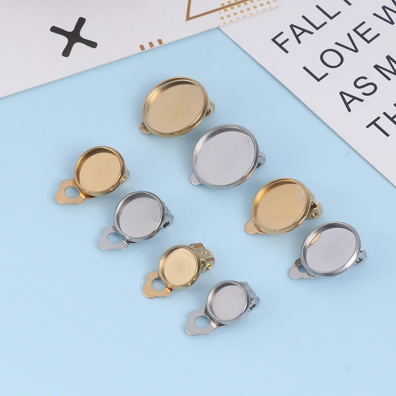 10Pcs Stainless Steel Clip Earrings Blank Base Cabochon Bezel Tray Earrings Clips For DIY Jewelry Making Supplies