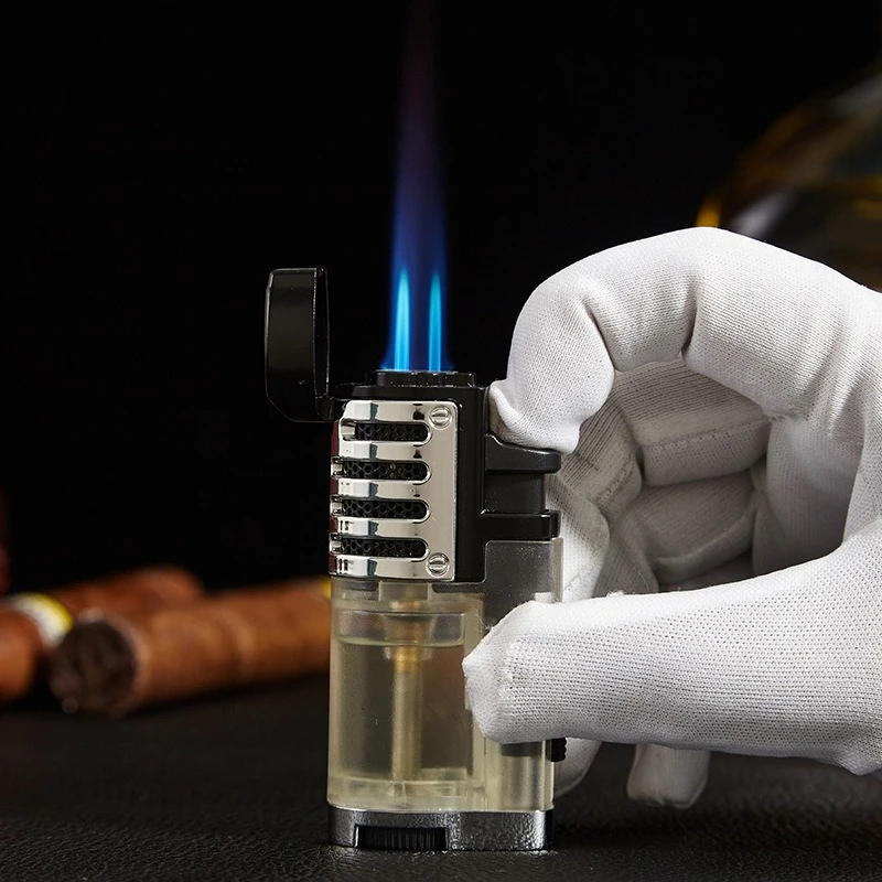 

Professional Cigar Lighter with Cigar Punch Windproof Triple Jet Flame Torch Lighter Refillable Butane Not Included for Smoking