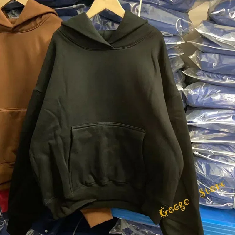 

Solid Color Brown Red Blue Black Heavy Fabric Cotton Double Layered Hoodie Hooded Men Women Kanye West Pullovers