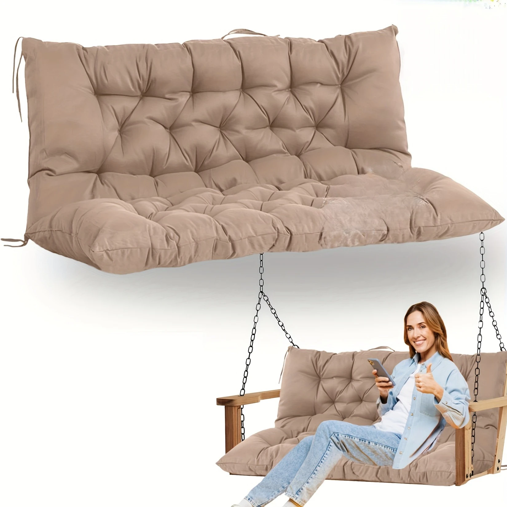 Cojín para silla mecedora de patio, resistente a la intemperie, grueso, con lazos, cojín para respaldo que proporciona soporte lumbar ergonómico para reemplazo de 2-3 asientos
