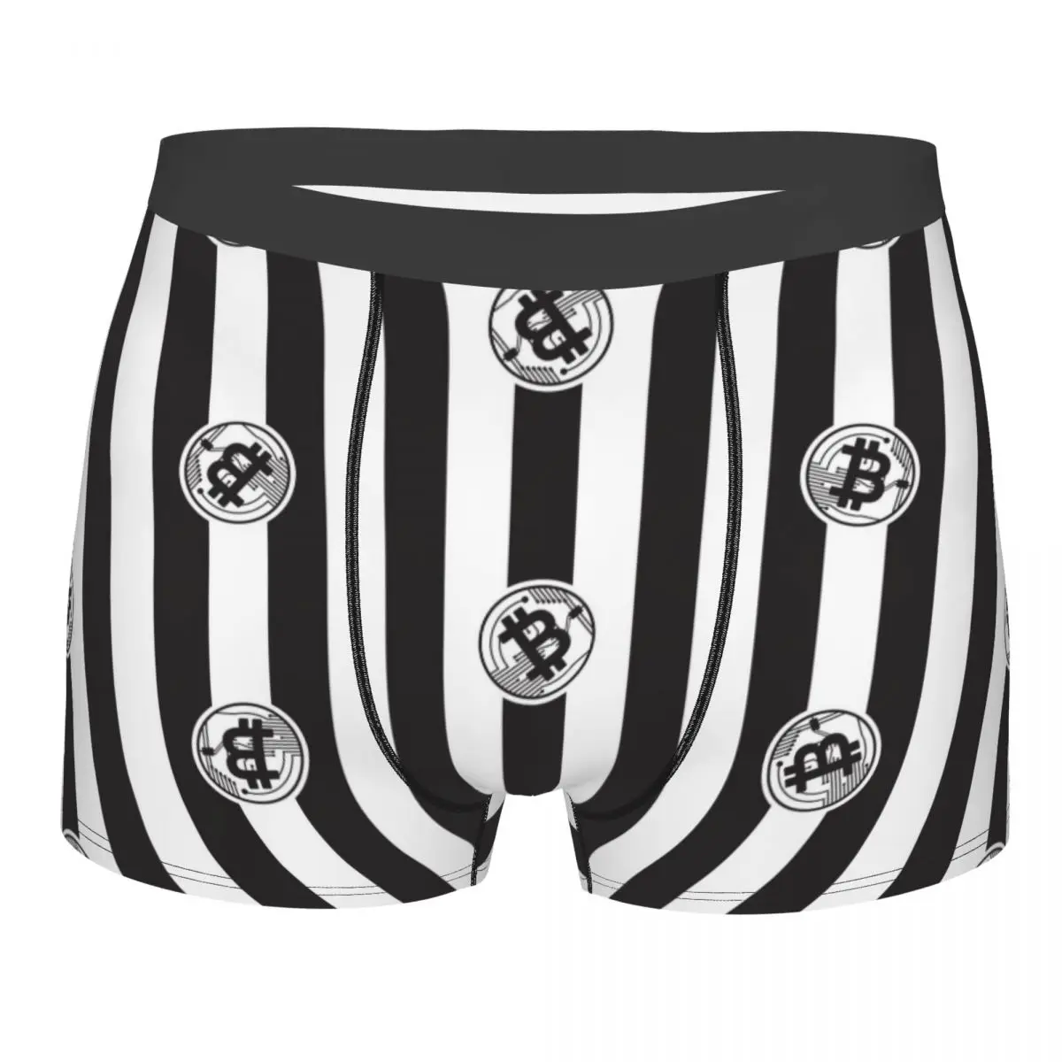 

Men Bitcoin Cryptocurrency Boxer Briefs Shorts Panties Breathable Underwear Stripe Homme Novelty Underpants