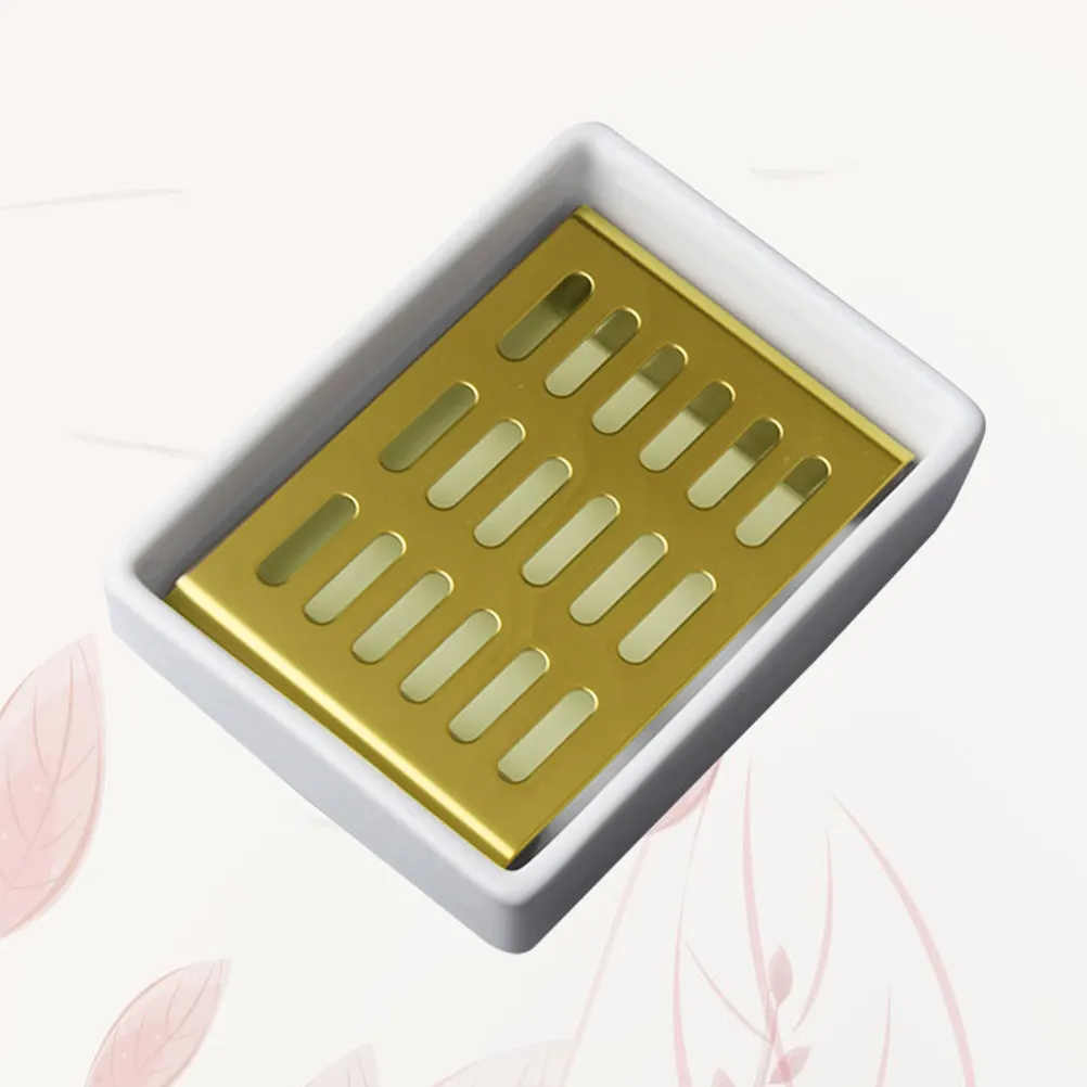 

Двухслойная керамическая мыльница с подставкой из нержавеющей стали и съемным дренажным поддоном для ванной и кухни, золотистая