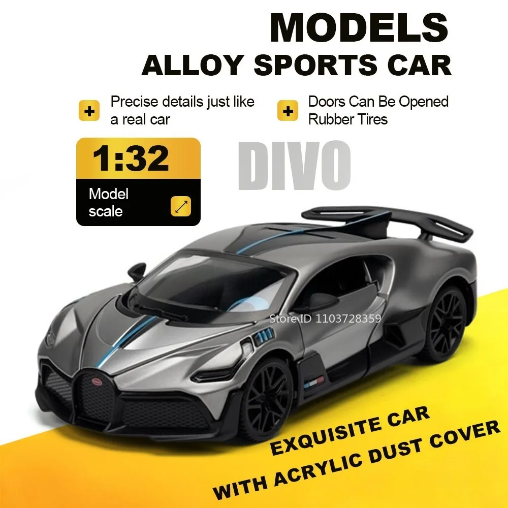 

Модель-игрушка DIVO V12 1:32, металлическая литая миниатюрная спортивная машина, открывающиеся двери, резиновые шины, изысканный интерьер, подарок для мальчиков