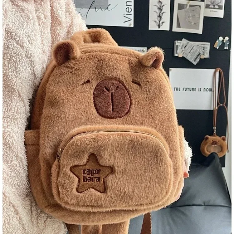 2024 new mini kapibara plush capybara backpack cute versatile fur bag female cartoon student small backpack