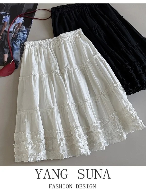 

Юбка-миди трапециевидной формы с высокой талией, дизайн торта, женская мода, весна-лето, цвет adient, блузка, милая кружевная отделка