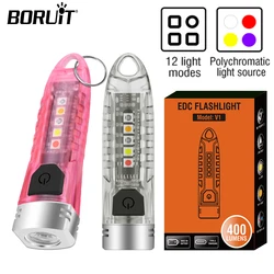 BORUiT V1 Keychain Flashlight Type-C Rechargeable Torch PINK Portable Mini Work UV Light Waterproof Pocket Camping Lantern