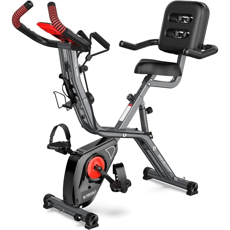

pooboo Folding Exercise Bike, Foldable Fitness Stationary Bike Machine, Upright Indoor Cycling Bike, Magnetic X-Bike