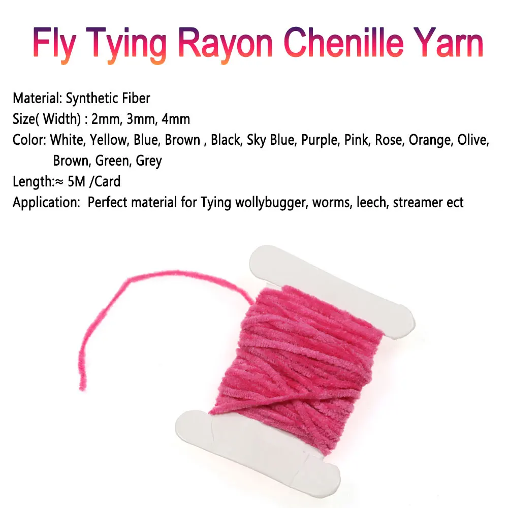 2-14 Stück 3 mm breites Rayon-Chenille-Garn zum Fliegenbinden für Woolly Bugger Nymph Leech Worms Streamer Forellen- und Barsch-Angelköder – Detail 2
