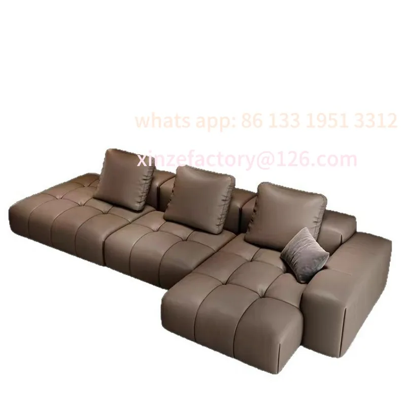 

Customizable Pixel Leather Module Sofa Black Modern Simple High-end Villa Large Flat Floor Living Room Italian Straight Row Comb