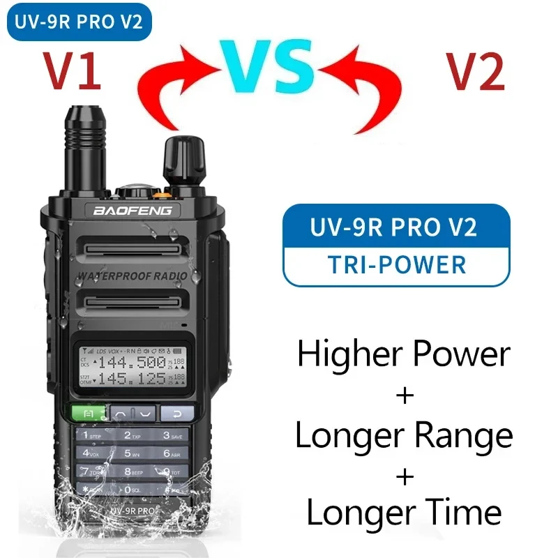 Baofeng UV-9R Pro V2 Walkie Talkie – 10W Tri-Power, IP68 Waterproof, Type-C Charger, Dual Band VHF/UHF, Long Range Ham Two Way R