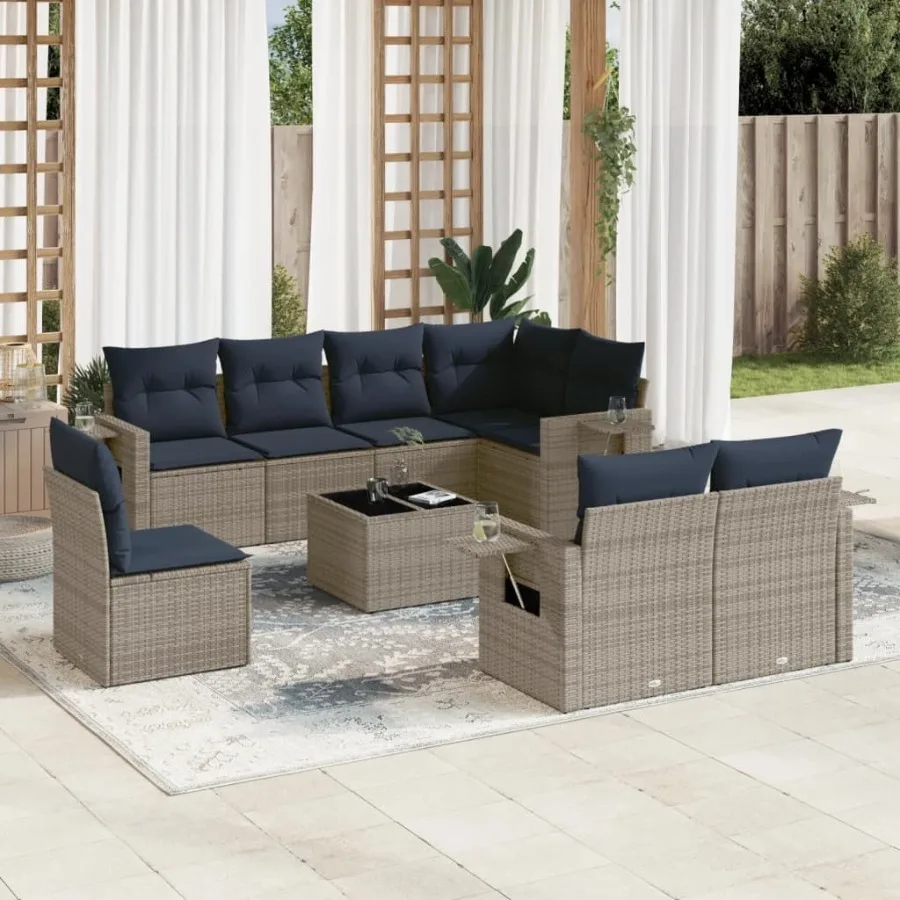 

9 Piece Patio Sofa Set with Cushions Gray Poly Rattan