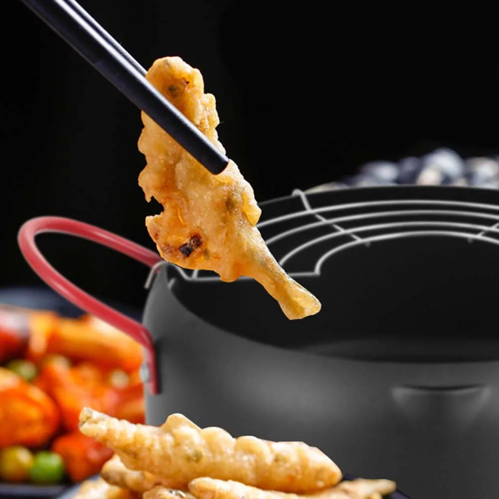 

22Cm Large Capacity Frying Pot Iron Deep Fryer Cool Handle Detachable Oil Drain Rack For Gas Induction Electric Stove Mini