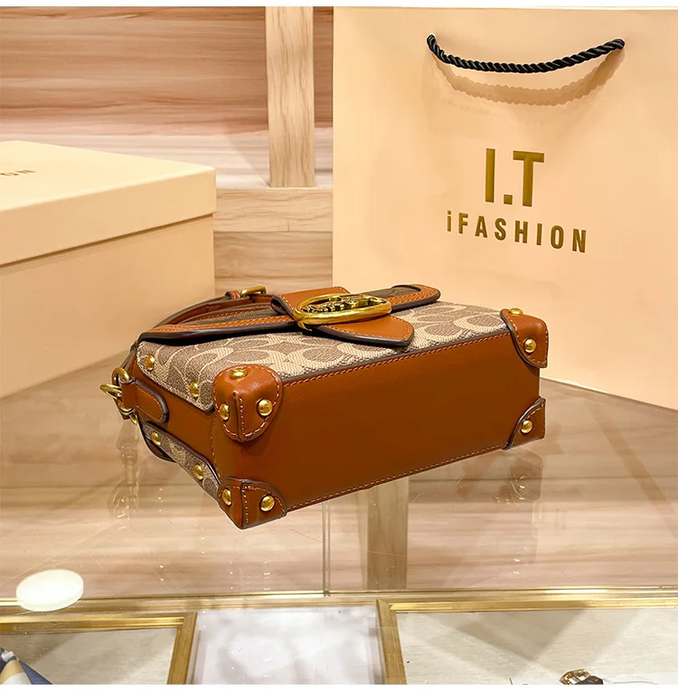 Neue minimalistische und modische kleine Handtasche, Damenhandtasche in Kontrastfarben, hochwertige Umhängetasche, tragbare Box-Tasche – Detail 8